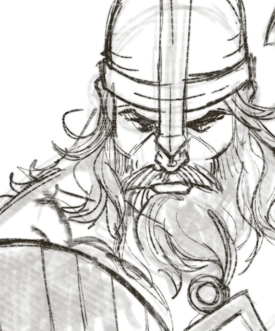 American & Celtic warrior — starting sketch in Procreate